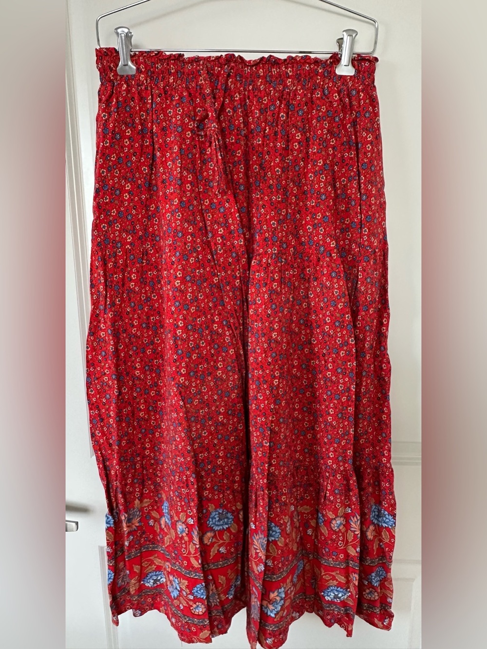 Red Floral Smocked Waist Maxi